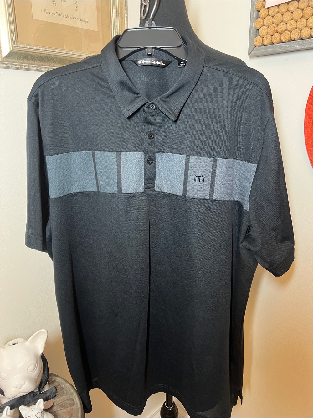 Travis Mathew Black Polo with Gray Chest Striper SZ. XXL